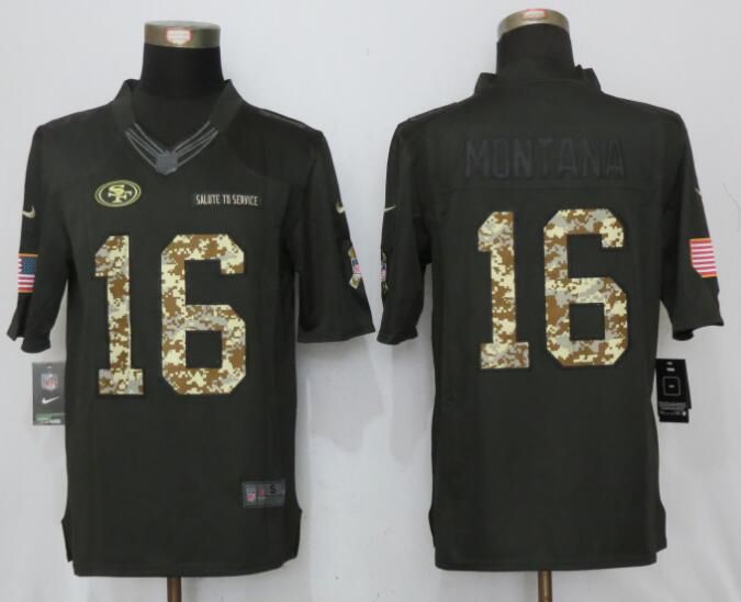 2017 Men San Francisco 49ers #16 Montana Anthracite Salute To Service Green New Nike Limited NFL Jersey->->NFL Jersey